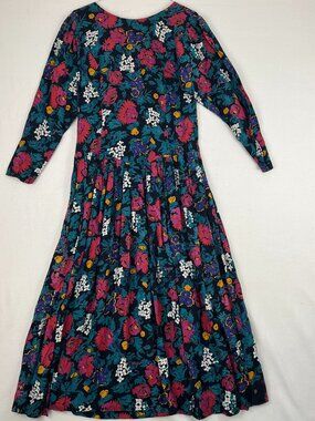 Vintage 90s Putumayo Floral Rayon Maxi Dress Size XS Black